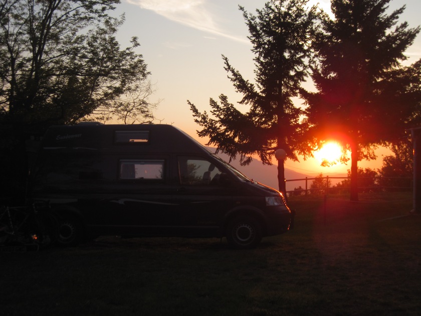 2012-05-29 011 Passo del Futa campsite and sunset and van